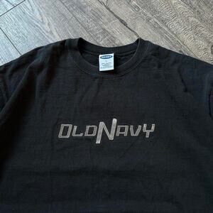 Vintage Y2K Black Rubber Silver Metallic Old Navy Logo Tee